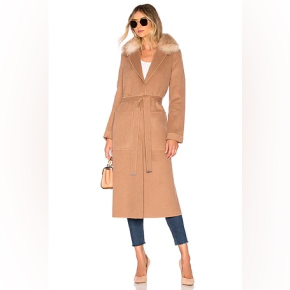 Soia & Kyo Tan Coat with Fur Collar